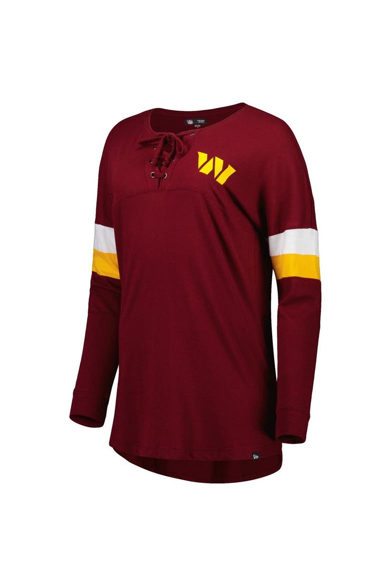 Women's New Era  Burgundy Washington Commanders Athletic Varsity Lightweight Lace-Up Long Sleeve T-Shirt, Alternate, color, Burgundy