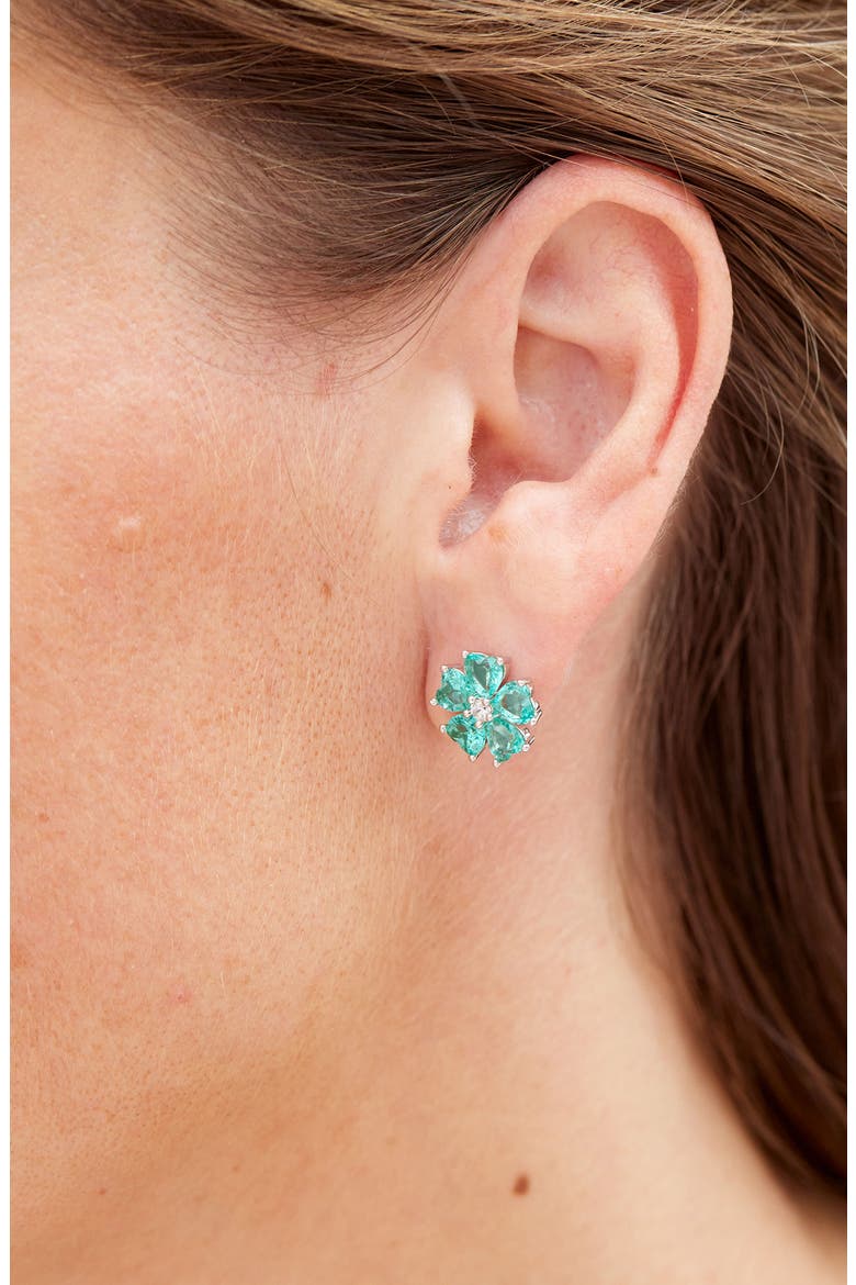 CZ Flower Stud Earrings, Alternate, color, PARAIBA