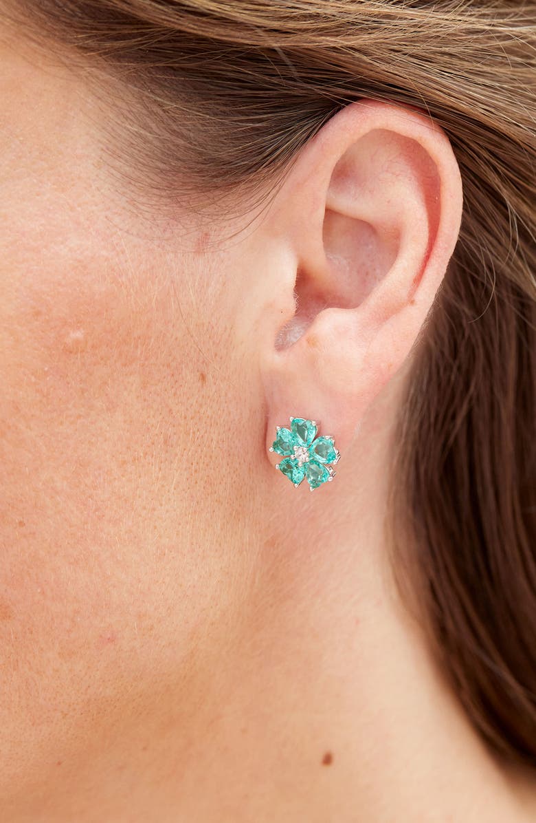 SAVVY CIE JEWELS CZ Flower Stud Earrings, Alternate, color, Paraiba