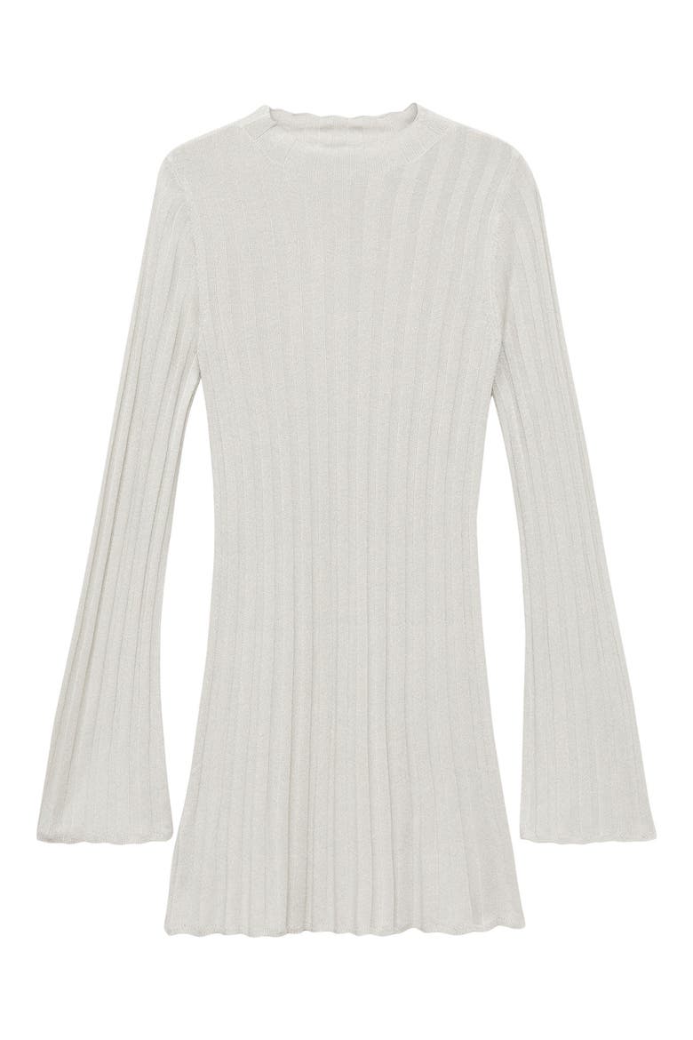 Sparkle Funnel Neck Long Sleeve Rib Minidress, Alternate, color, BEIGE