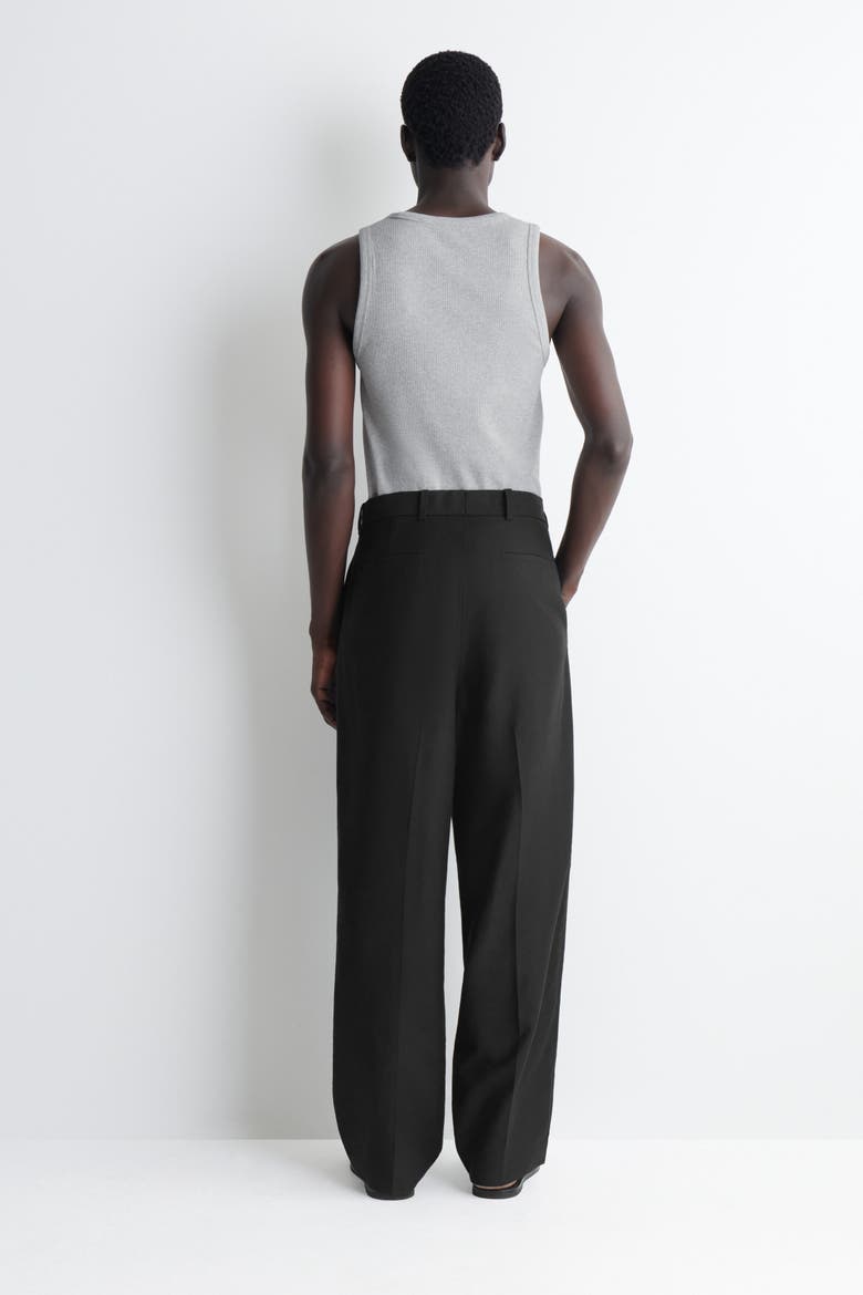 Belted Linen-blend Relaxed-fit Wide-leg Pants, Alternate, color, BLACK