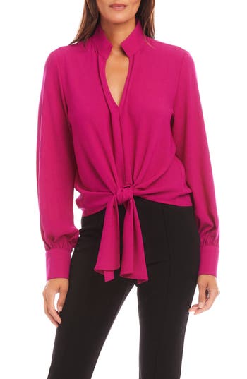 Karen Kane Tie Front Crepe Top In Pink