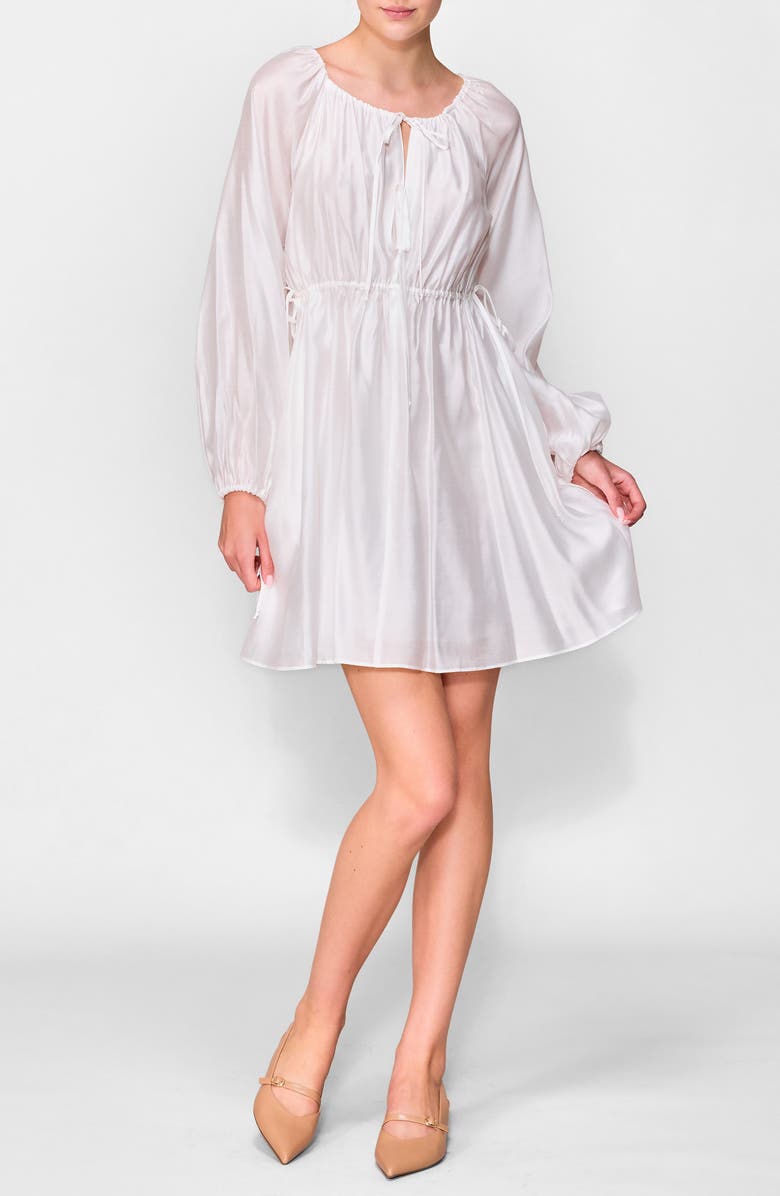 MELLODAY Tie Detail Long Sleeve Minidress, Main, color, Ivory
