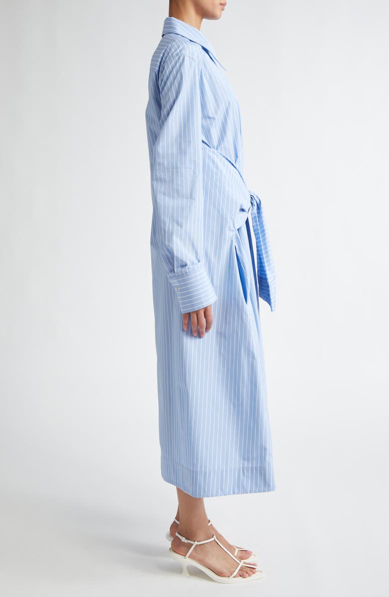 Jil Sander Stripe Tie Waist Long Sleeve Cotton Shirtdress, Alternate, color, Blue Sky