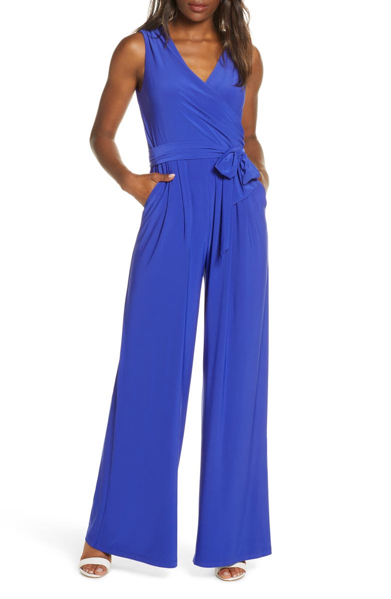 Eliza J Sleevless Wrap Bodice Jumpsuit, Main, color,