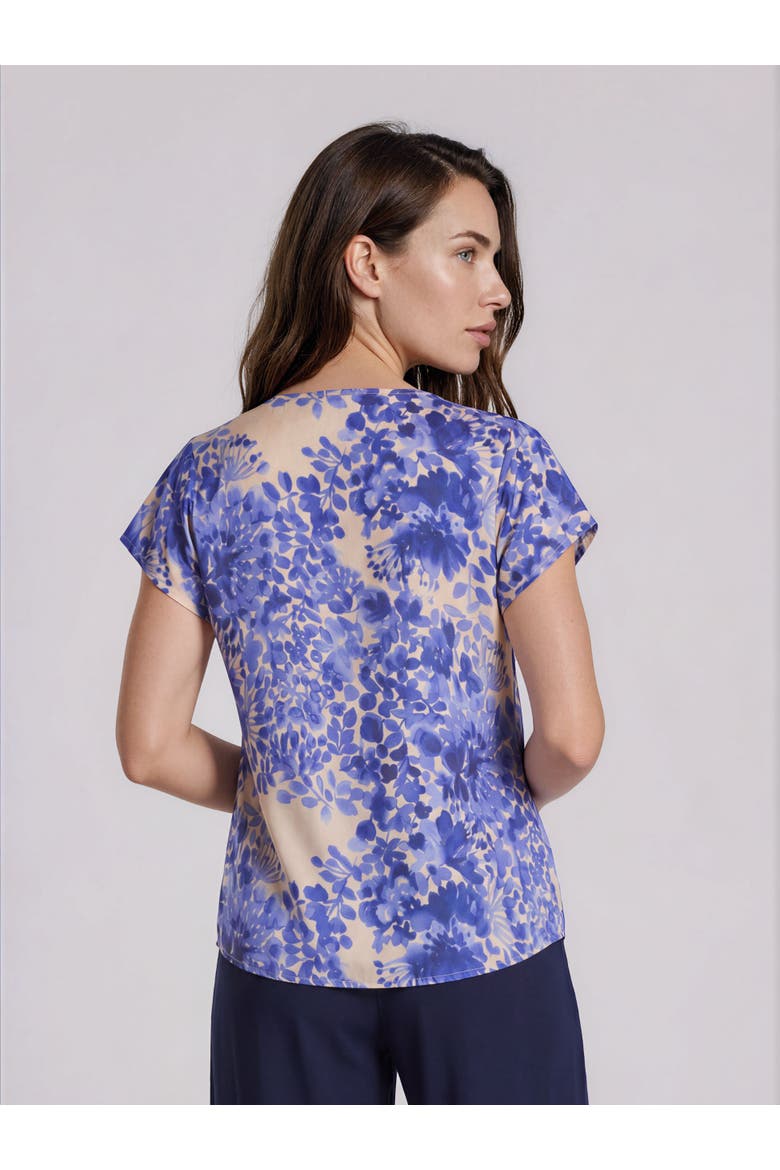 MaLa Round-Neck Short Sleeve Blouse, Alternate, color, Medieval Blue