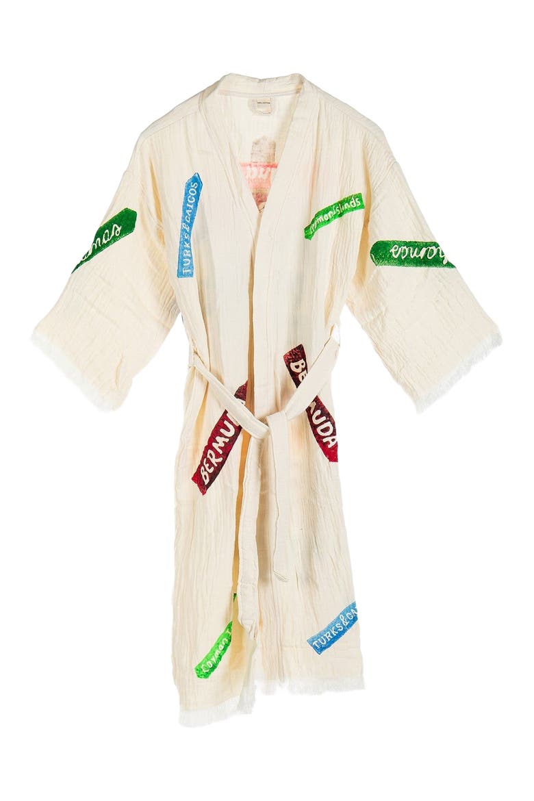 Arwen - Signage Pattern Handmade Cotton Robe Cover-Up, Main, color, Off-White