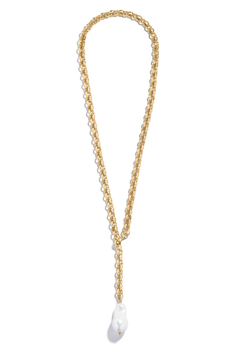 Teagan Faux Pearl Lariat Necklace, Main, color, PEARL
