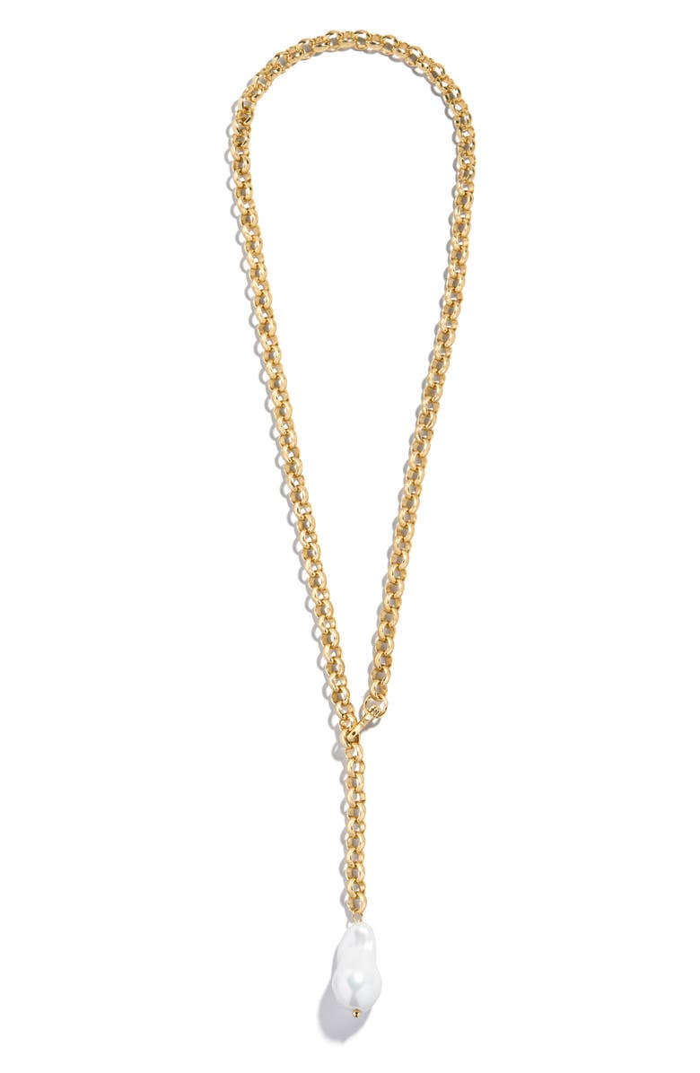 BaubleBar Teagan Faux Pearl Lariat Necklace, Main, color, Pearl