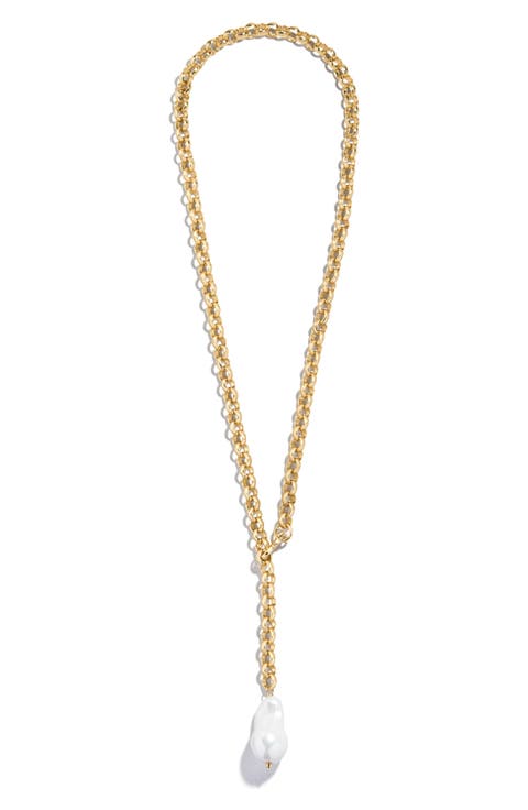Teagan Faux Pearl Lariat Necklace