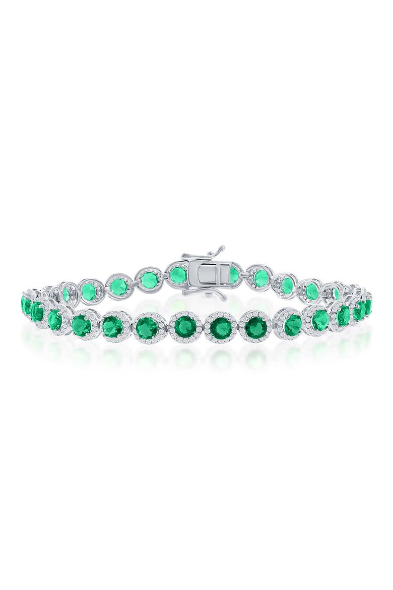 Halo CZ Station Tennis Bracelet, Main, color, GREEN