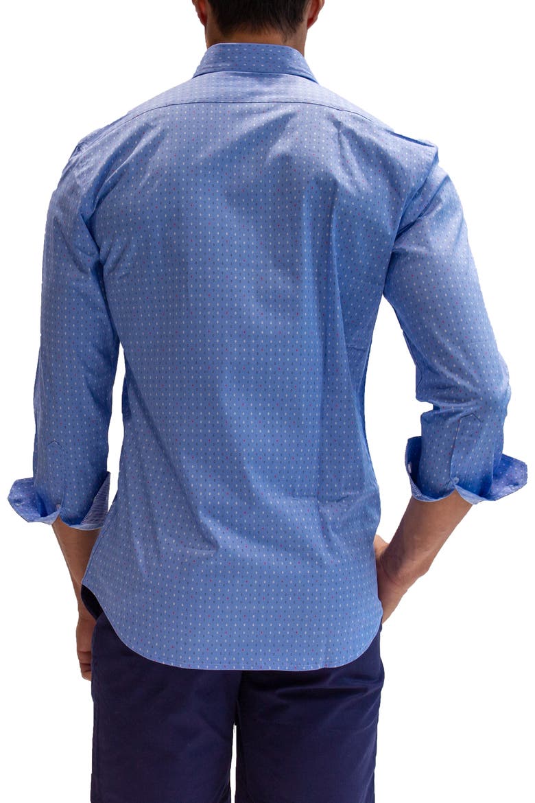 Microprint Long Sleeve Stretch Cotton Button-Up Shirt, Alternate, color, BLUE