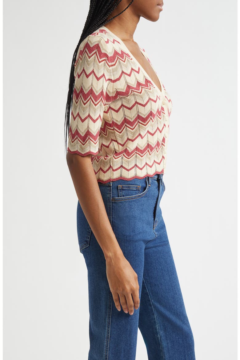 Alec Chevron Metallic Stripe Cotton Blend Cardigan, Alternate, color, ROSA PINK CHEVRON