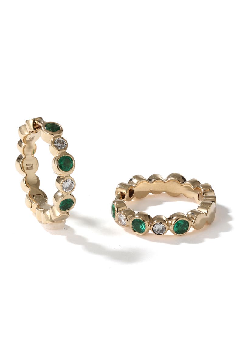 Bubbly Diamond Mini Hoop Earrings, Main, color, EMERALD
