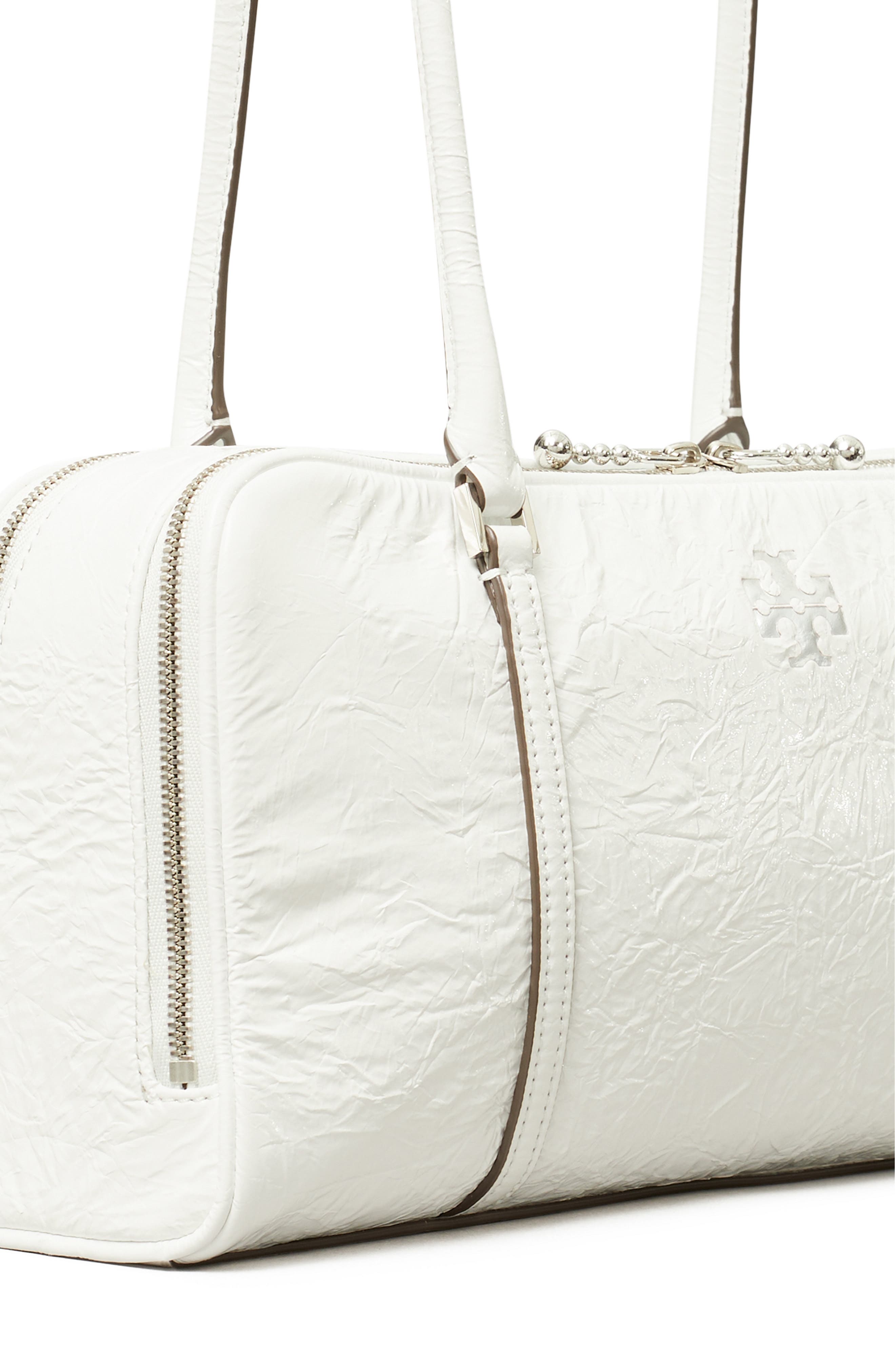 Tory Burch T Monogram Small Metallic Marshmallow Satchel, Alternate, color, White