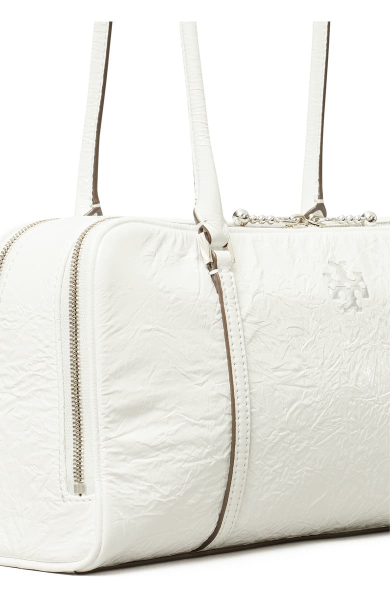 Tory Burch T Monogram Small Metallic Marshmallow Satchel, Alternate, color, White