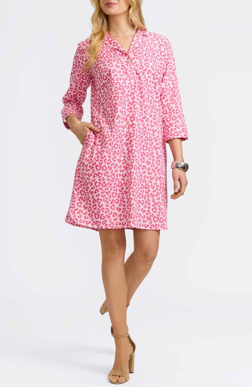 Foxcroft Sloane Leopard Print Shirtdress In Pink Flambe Multi