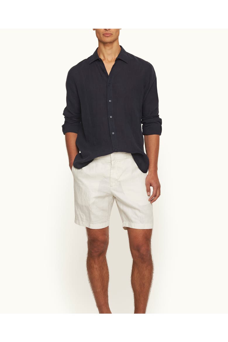 Justin Lino Relaxed Fit Classic Collar Italian Linen Shirt, Main, color, NIGHT IRIS
