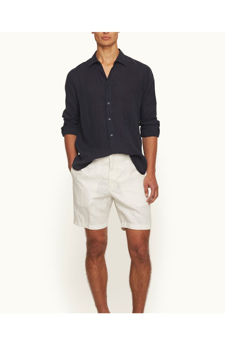 Orlebar Brown Justin Lino Relaxed Fit Classic Collar Italian Linen Shirt, Main, color, Night Iris