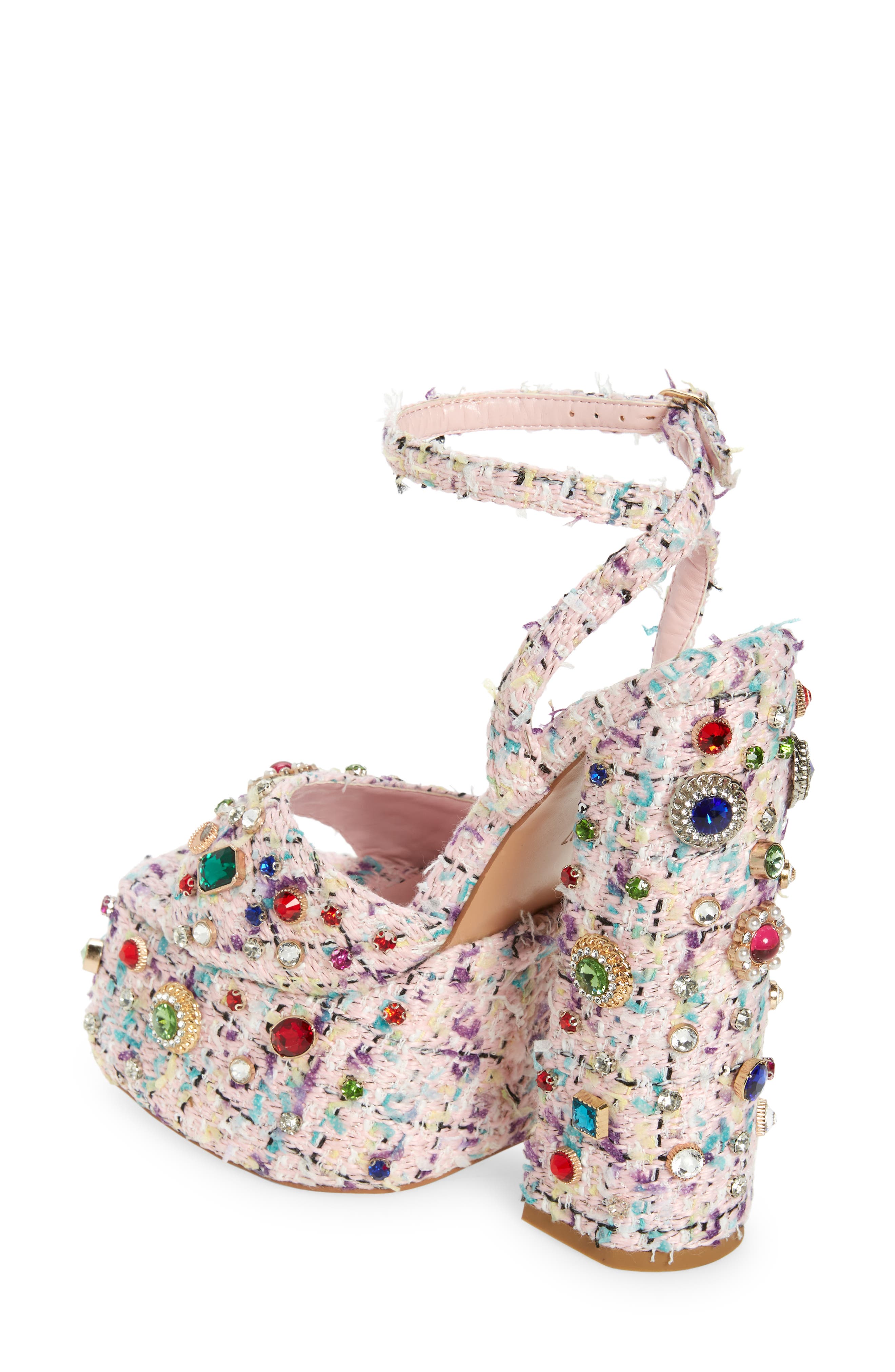 AZALEA WANG Hyacinth Embellished Tweed Sandal, Alternate, color, 