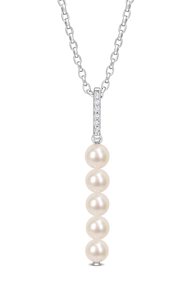 Cultured Freshwater Pearl & Diamond Pendant Necklace - 0.18ct., Main, color, WHITE