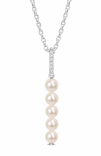 Cultured Freshwater Pearl & Diamond Pendant Necklace - 0.18ct.