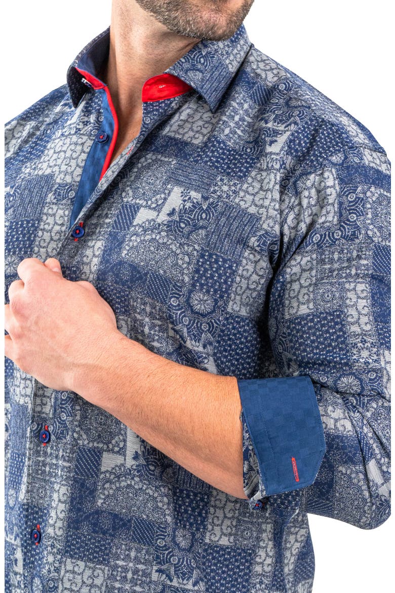Einstein Jacqvosaic Grey Contemporary Fit Cotton Blend Button-Up Shirt, Alternate, color, GREY