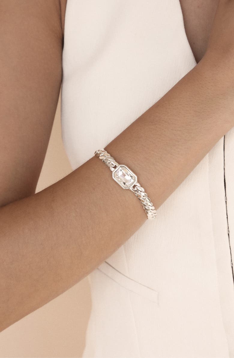 Ettika Deco Crystal Statement Cuban Chain Bracelet, Alternate, color, Silver