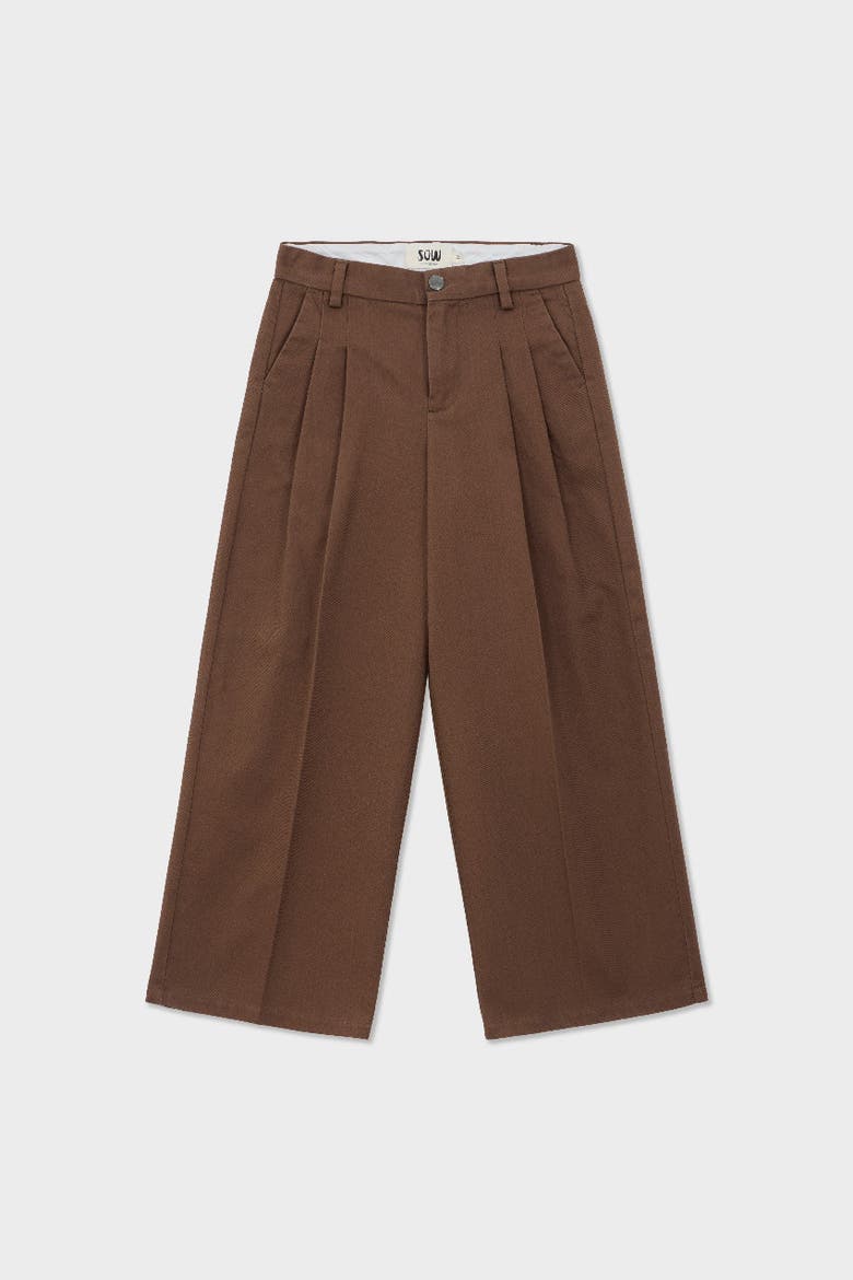 Organic Cotton Wide Leg Double Pleated Pant, Main, color, Brown