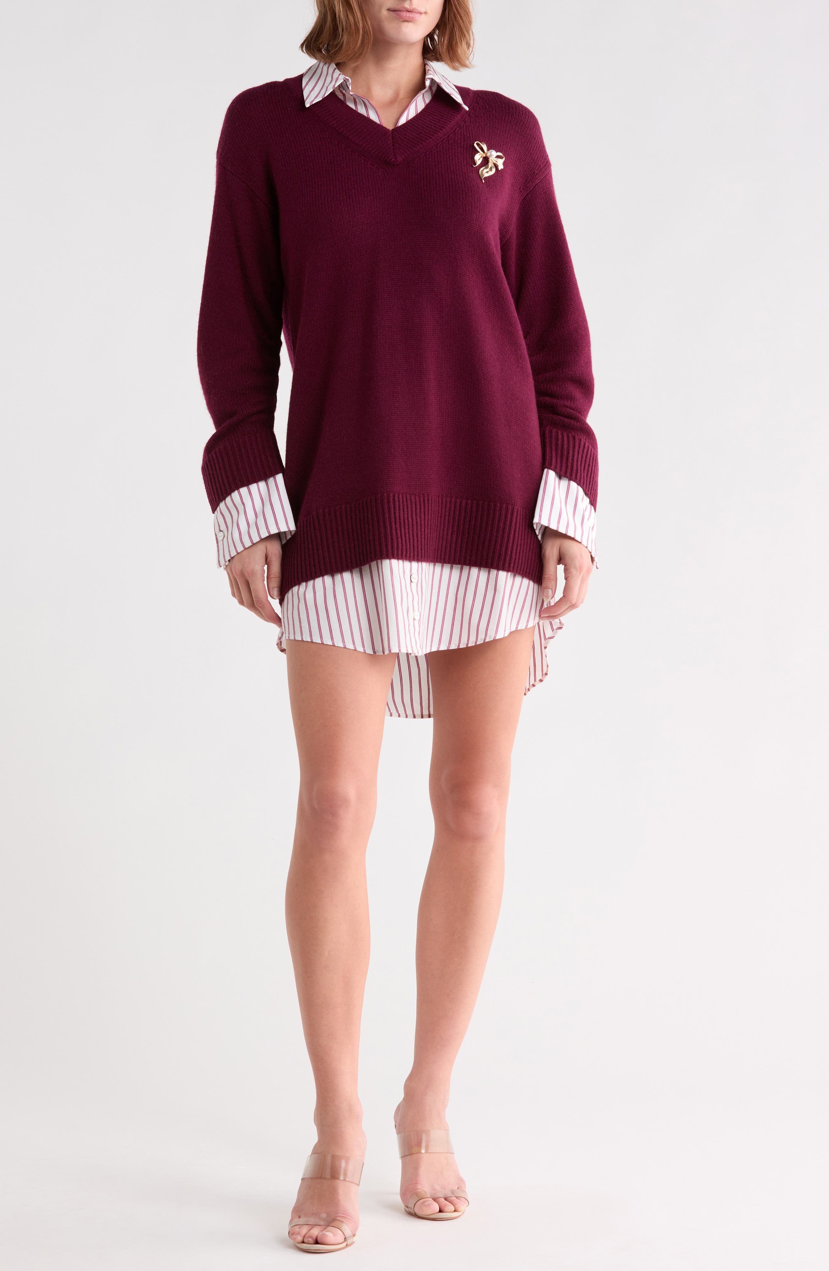 Santina Brooch Layered Sweater Dress