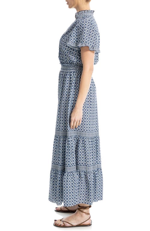 Max Studio Smocked Flutter Sleeve Maxi Dress In Blue