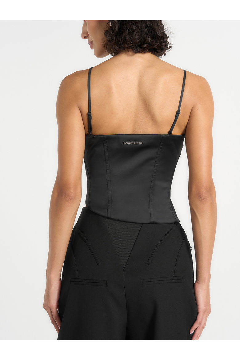 Aurelia Asymmetric Satin Corset Top, Alternate, color, Black