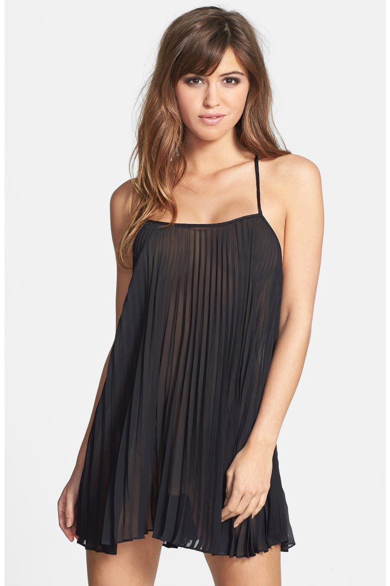'Sunburst' Pleated Chemise, Main, color, BLACK