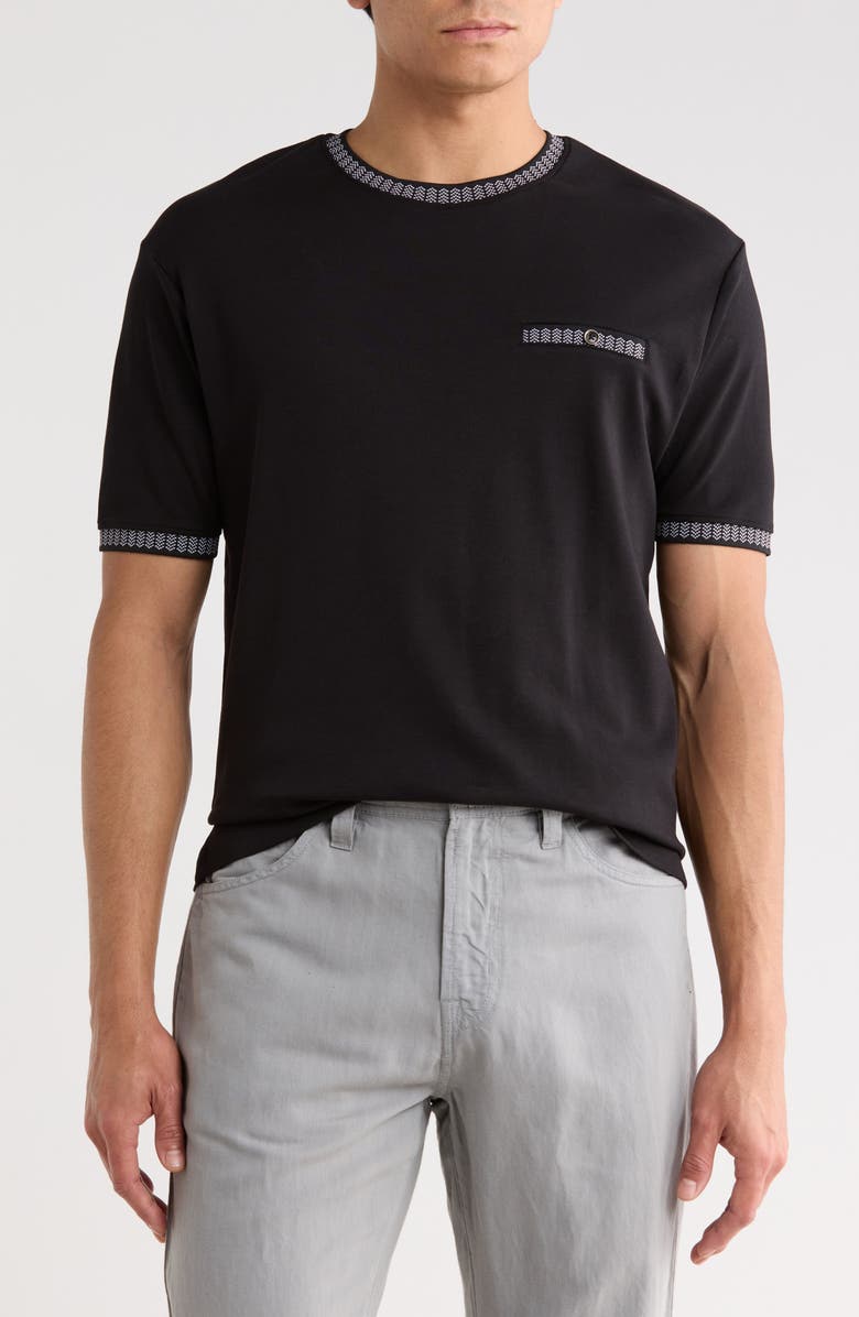 DENIM AND FLOWER Geometric Tipped Knit T-Shirt, Main, color, Black