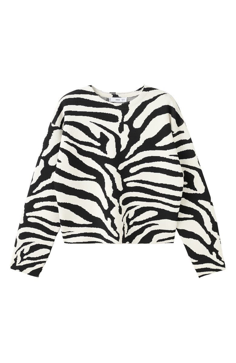 MANGO Zebra Print Sweater, Alternate, color, Black