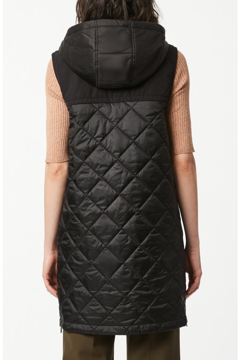 Recycled Nylon Quilted Long Vest with Hood, Alternate, color, BLACK