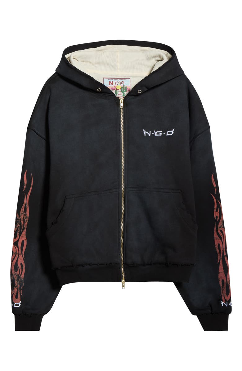 N.G.O. Flame Logo Zip Front Hoodie, Main, color, 