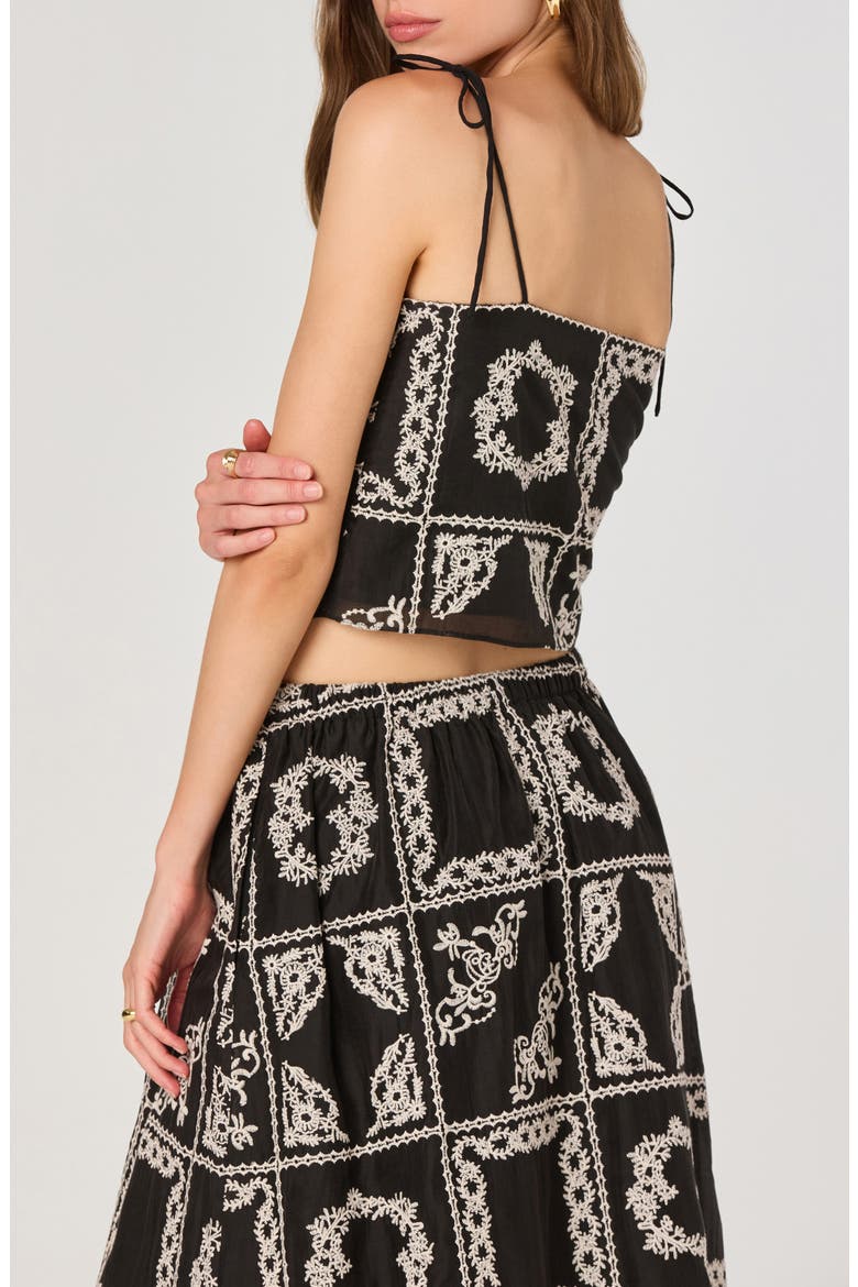 Tie Strap Mosaic Embroidery Crop Top, Alternate, color, BLACK EMBROIDERY