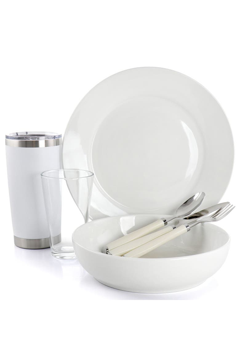 Nobella 14 Piece Fine Ceramic Dinnerware Set, Alternate, color, White
