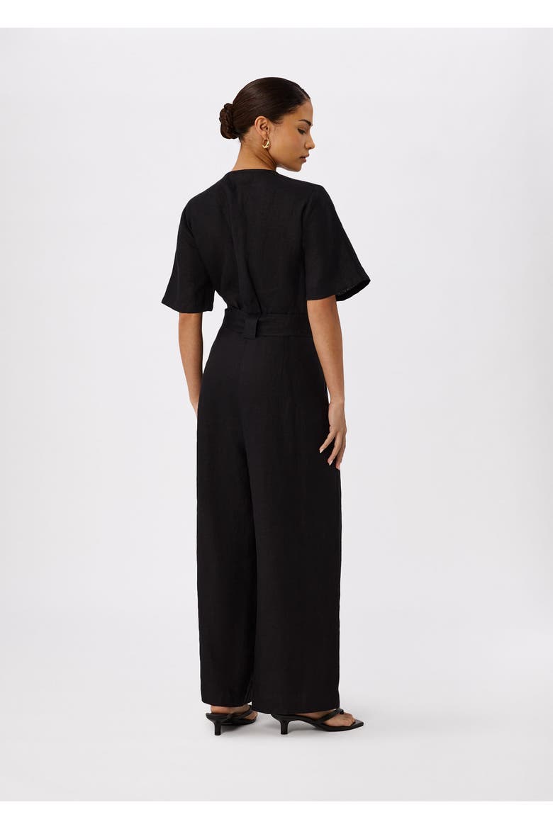 Fiona Linen Button Jumpsuit, Alternate, color, Black