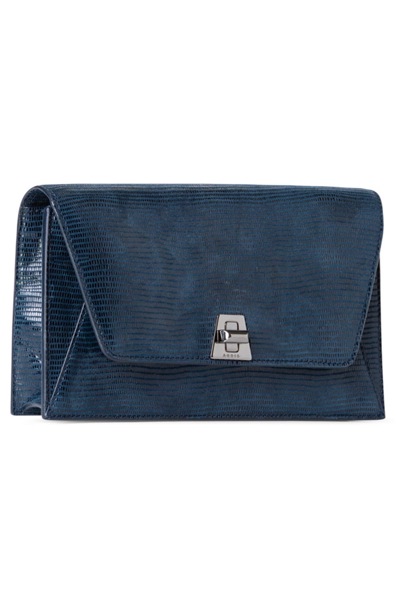 Akris Anouk Lizard Embossed Suede Crossbody Bag, Alternate, color, 778 Admiral Blue