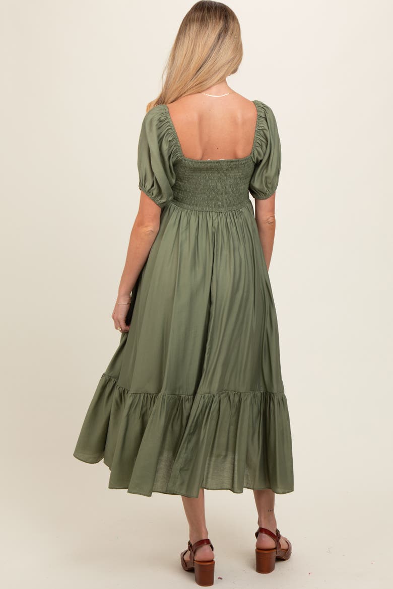 Ruched Sweetheart Neck Tiered Midi Dress, Alternate, color, Olive Green