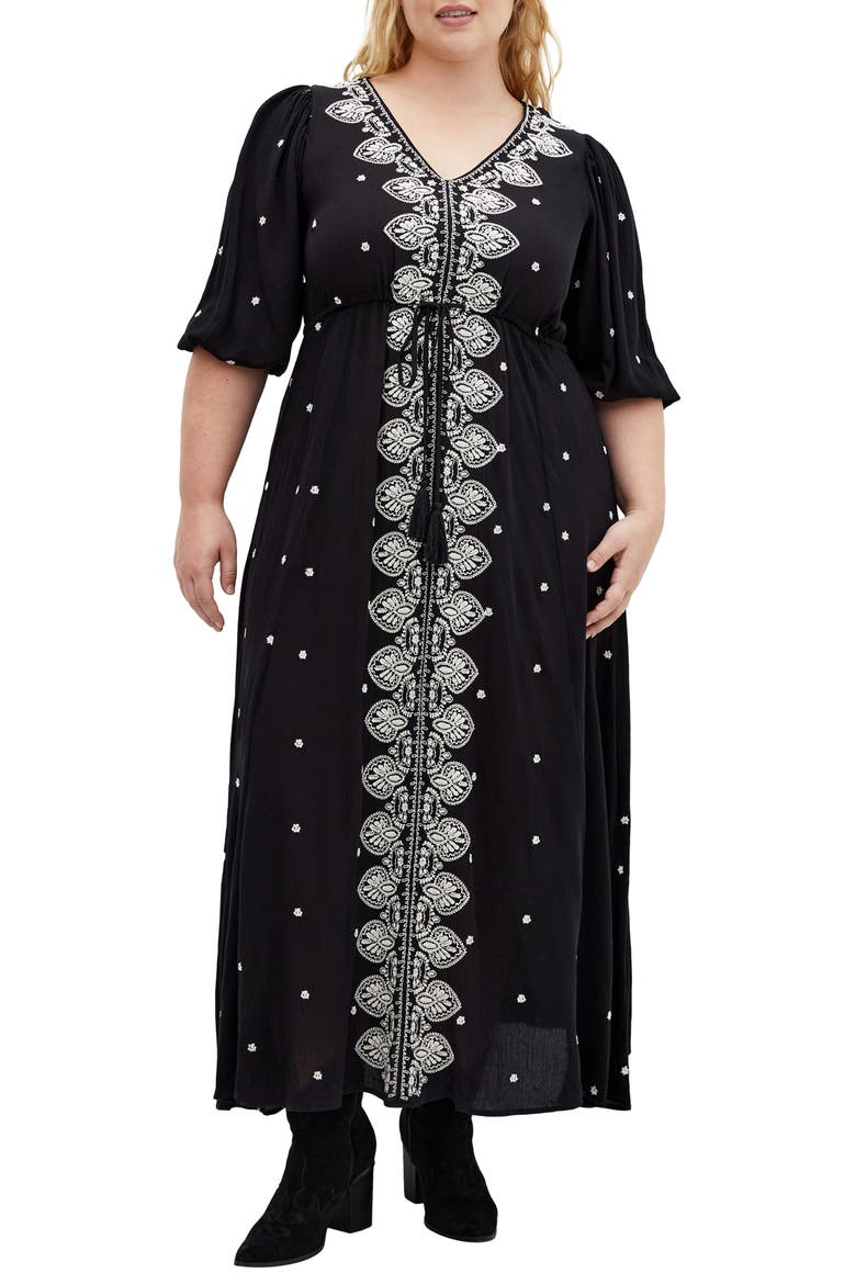 Anaya Embroidered Maxi Dress, Main, color, BLACK