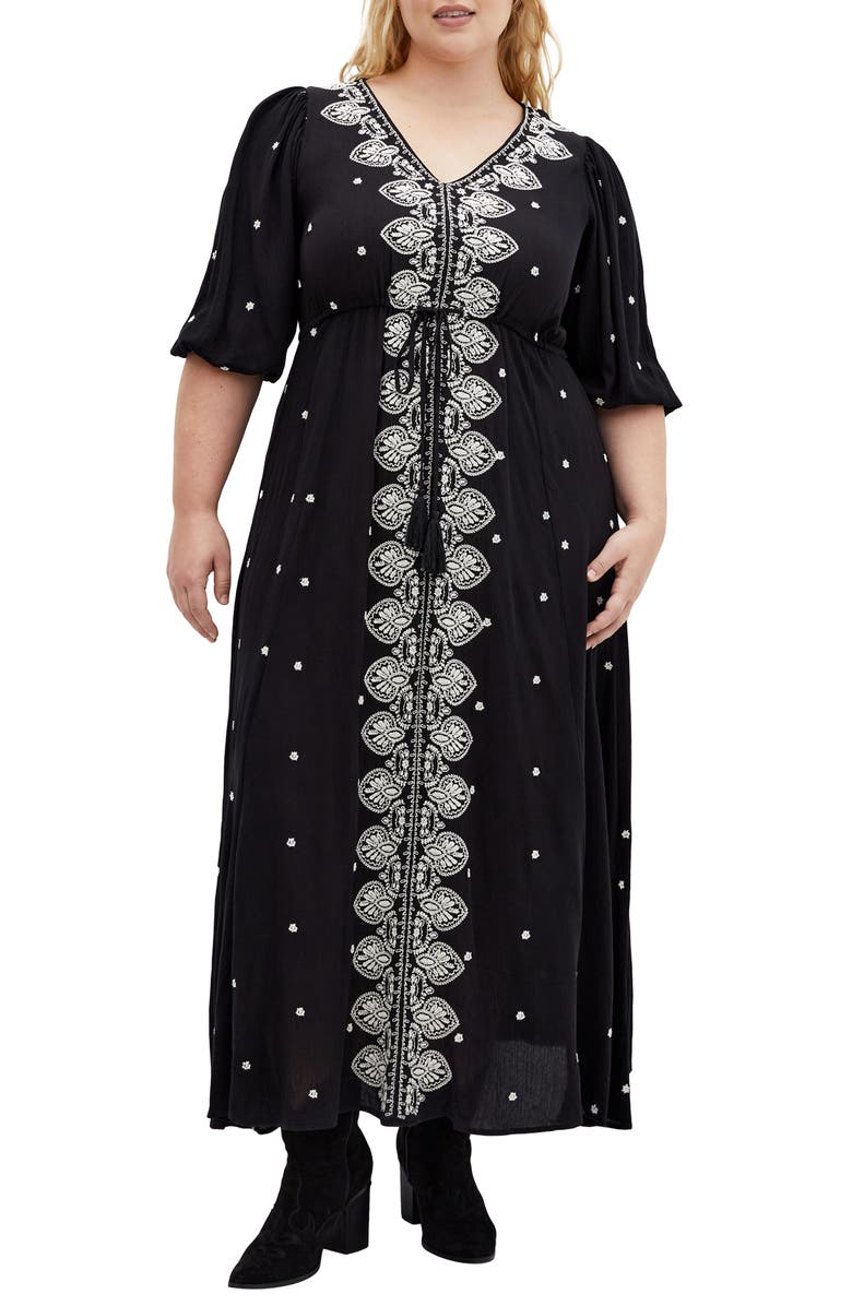 City Chic Anaya Embroidered Maxi Dress, Main, color, Black