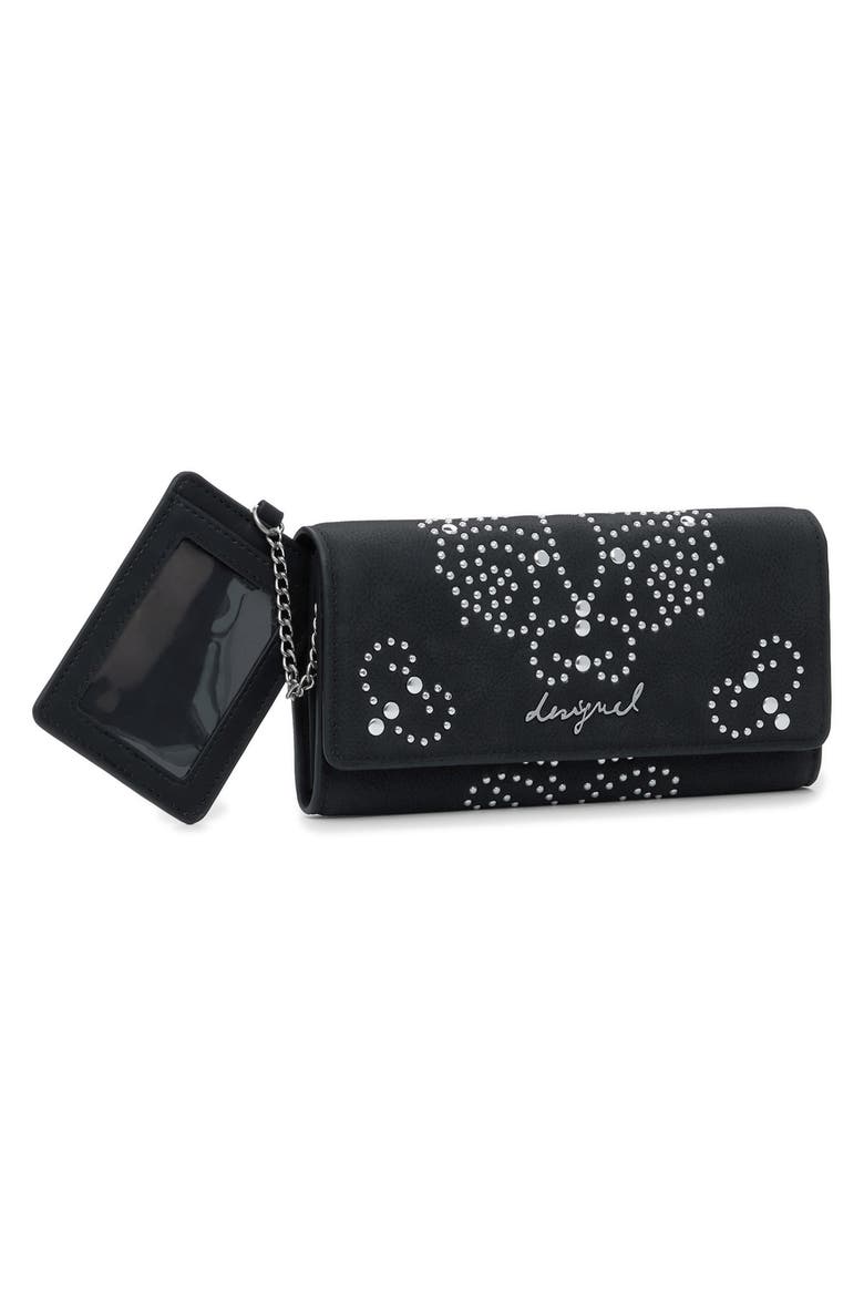 Studded Faux Leather Wallet, Alternate, color, BLACK