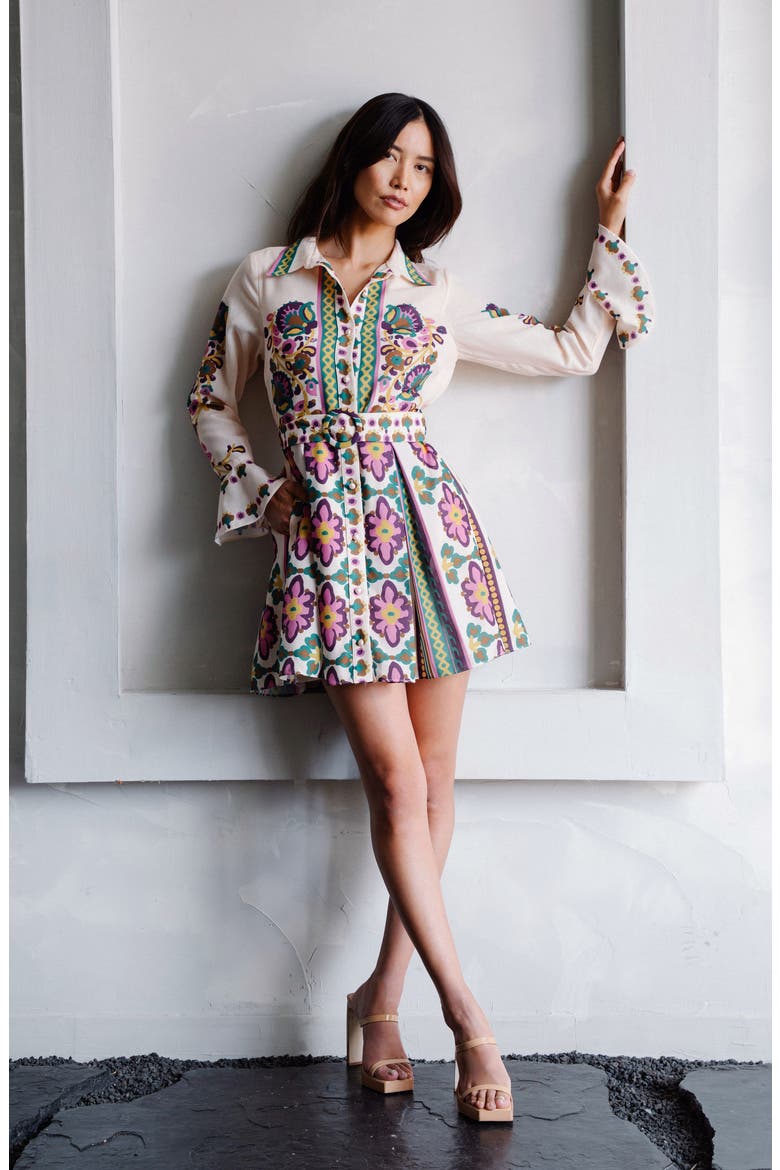 Maris Mixed Print Long Sleeve Shirtdress, Alternate, color, CREAM MULTI