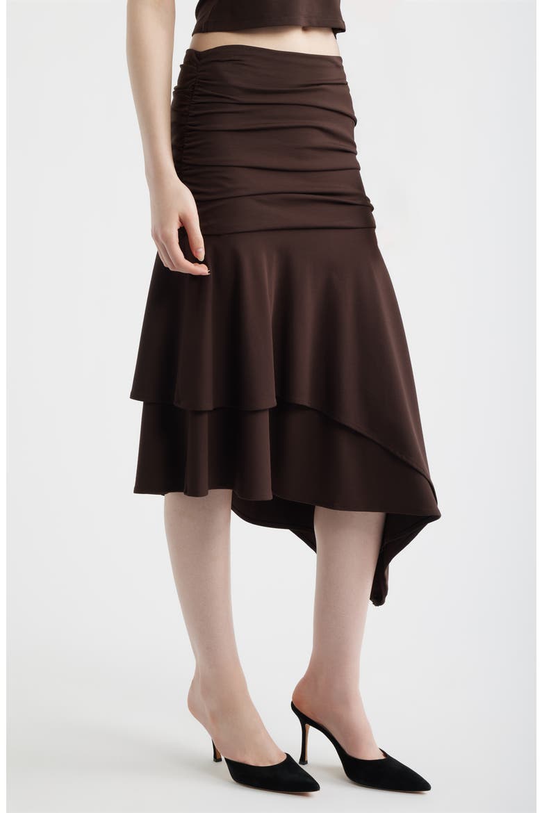 Gresca Ruched Asymmetric Hem Skirt, Alternate, color, CHOCOLATE