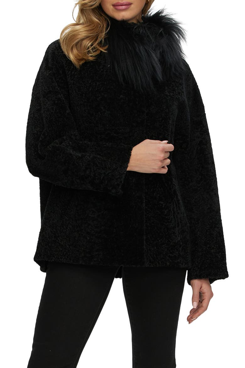 Reversible Genuine Shearling Jacket with Genuine Shearling Collar, Alternate, color, BLACK