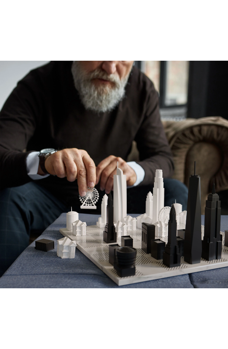 SKYLINE CHESS Chess Set Acrylic New York  vs Los Angeles Edition with Marble Hatch Board, Alternate, color, White