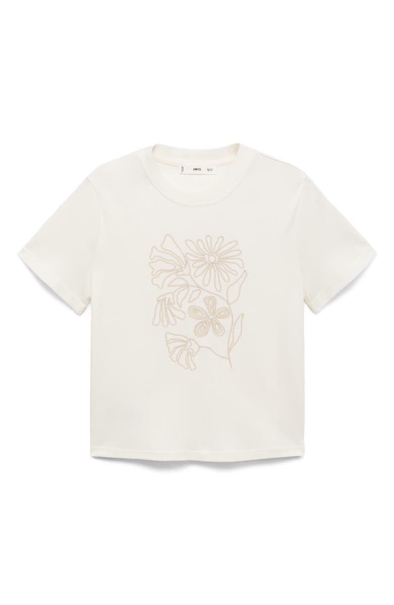 MANGO Flower Embroidered Cotton T-Shirt, Alternate, color, Off White